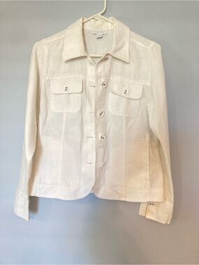 Charter Club Ivory Button-Front Washable Linen Jacket sz S